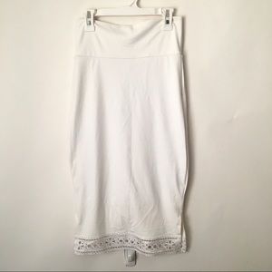 Bebe White Eyelet Trim Power Knit Midi Skirt